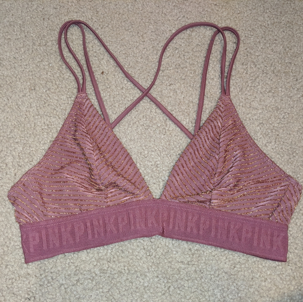 Victoria's Secret PINK mauve & gold sexy Strappy bralette - XS - plunge